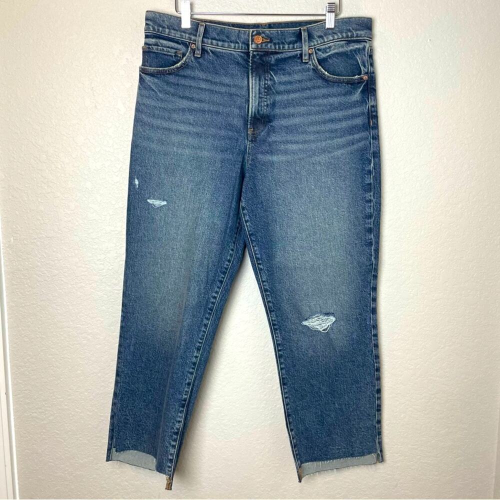 EXPRESS Straight Leg Ankle High Rise Cut Bottom Blue Jeans Size 12R